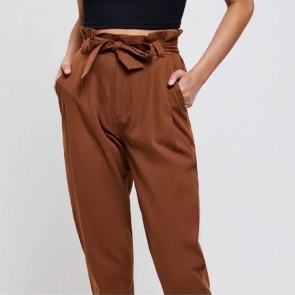 Love Tree Tan Trousers with Bow Tie Waist